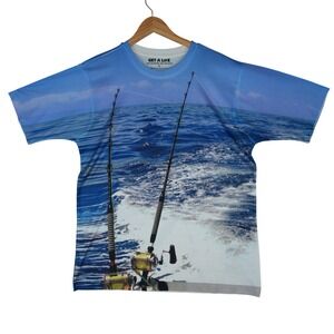 Get A Life Fishing T-Shirt Mens Large Blue All Over Print Marlin Graphic Tee